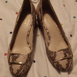 Coach Beige and Brown Snake Print Heels